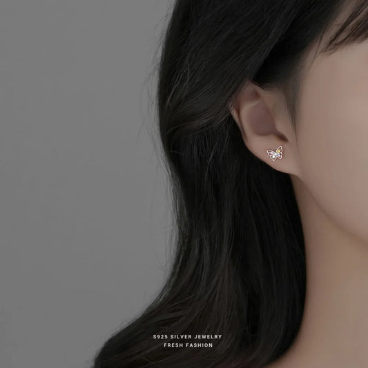 Sterling Silver Butterfly Stud Earrings with Cubic Zirconia
