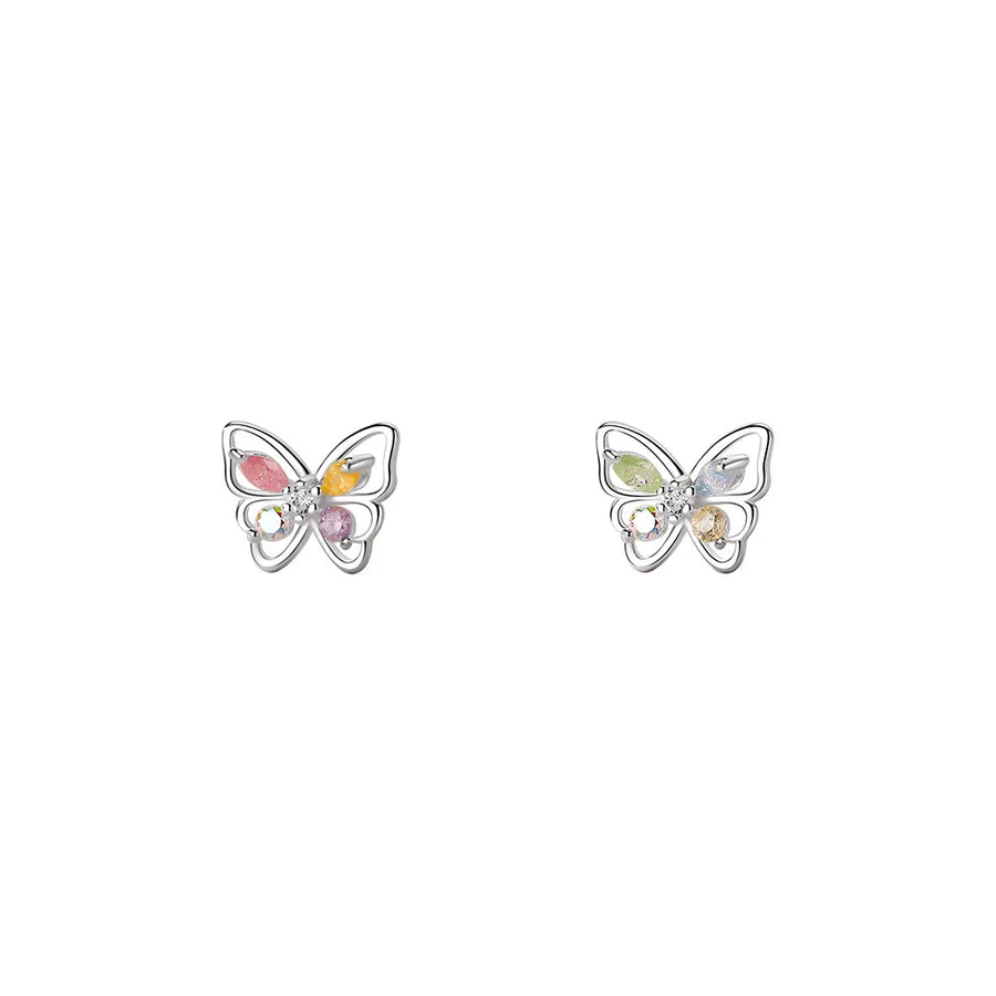 Sterling Silver Butterfly Stud Earrings with Cubic Zirconia