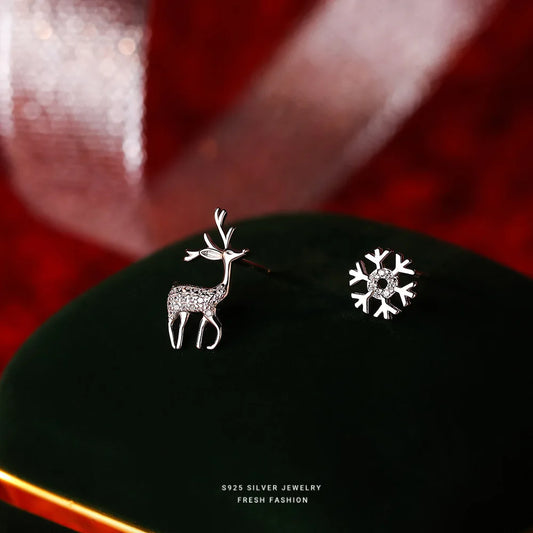 Sterling Silver Deer Snowflake Earrings