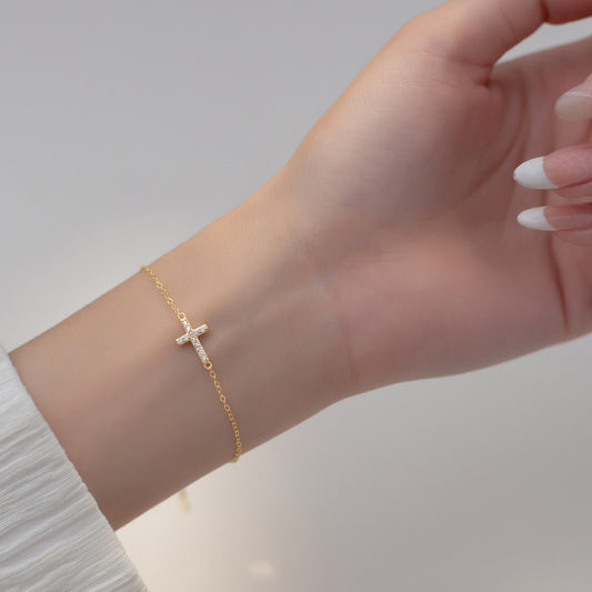 Gold Plated Sideways Cross Bracelet