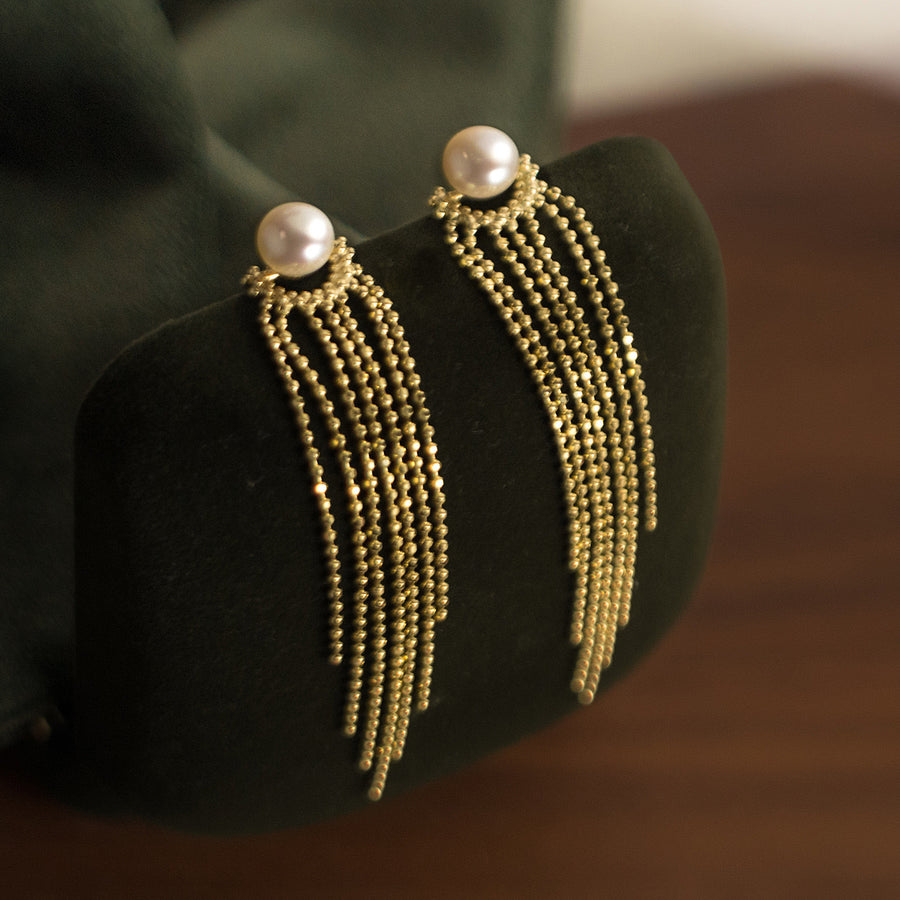 Sterling Silver Freshwater Pearl Tassel Earrings