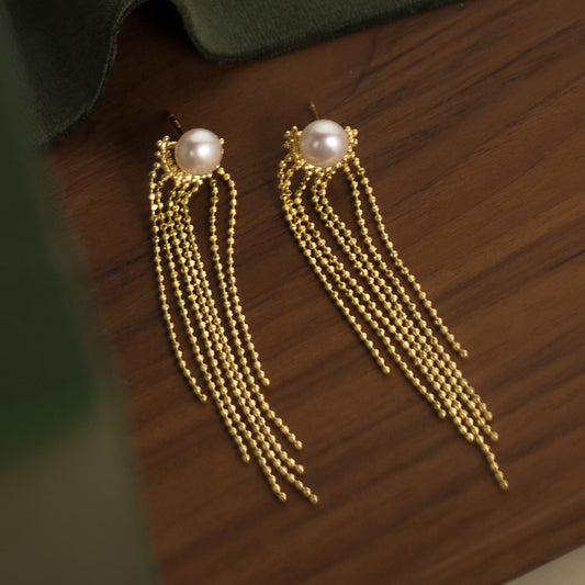 Sterling Silver Freshwater Pearl Tassel Earrings