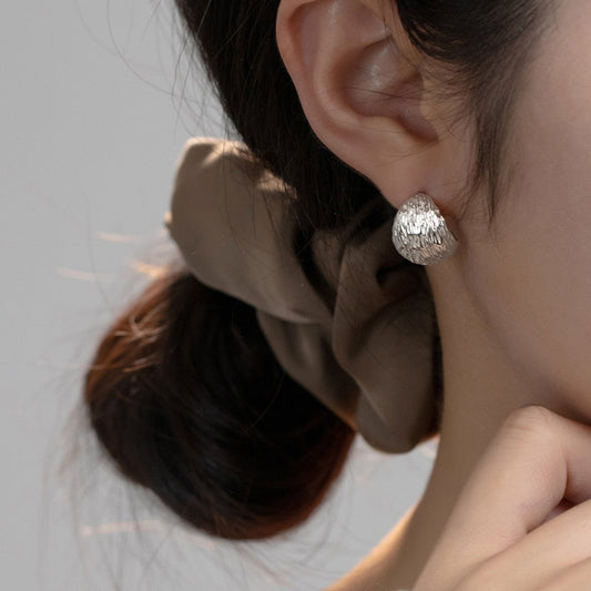 Brushed Finish C Shaped Hoop Earrings in Sterling Silver