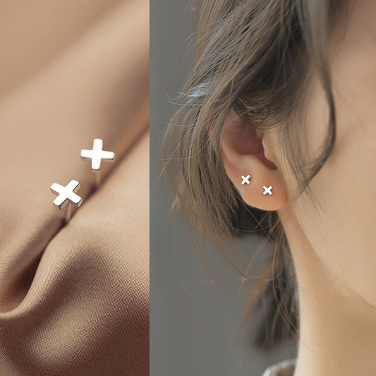 Tiny Cross Stud Earrings in Sterling Silver