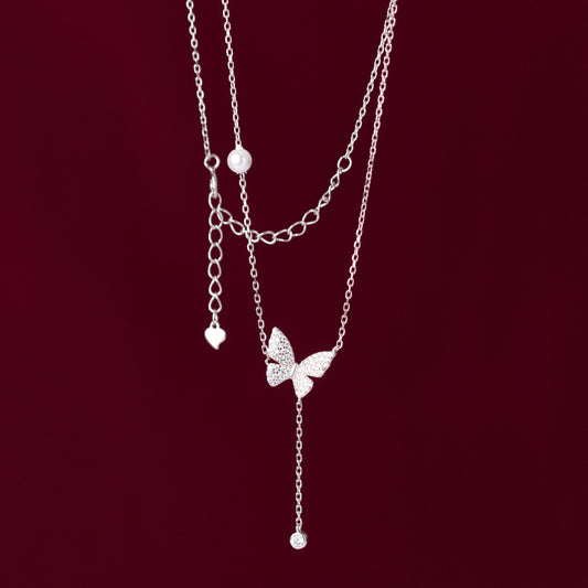 Cubic Zirconia Butterfly Necklace in Sterling Silver