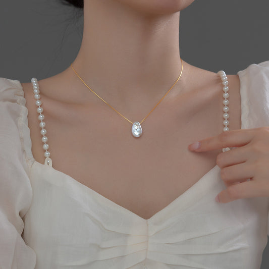 Gold Plated Baroque Pearl Bolo Slider Necklace