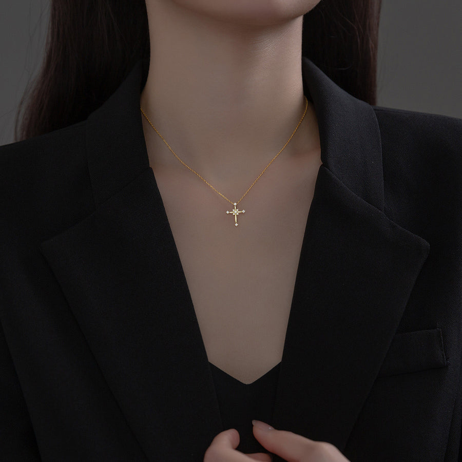 Sterling Silver Cubic Zirconia Cross Necklace