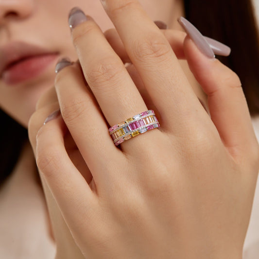 Multi-Color Big Eternity Ring in Sterling Silver
