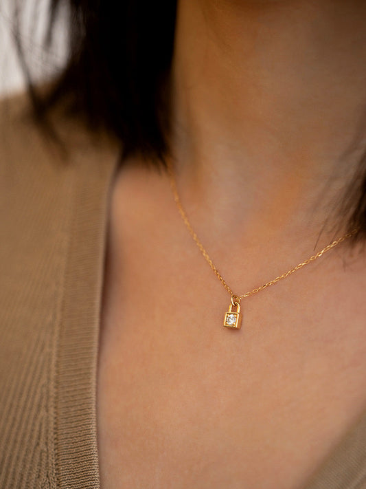 Gold Plated Dainty Lock Necklace