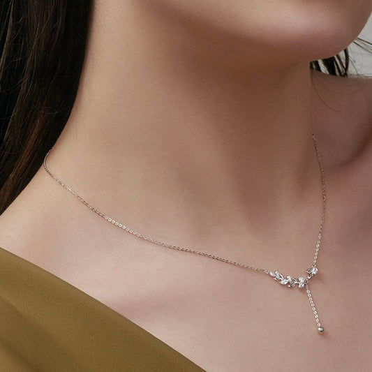 Sterling Silver Leaf Tassel Necklace