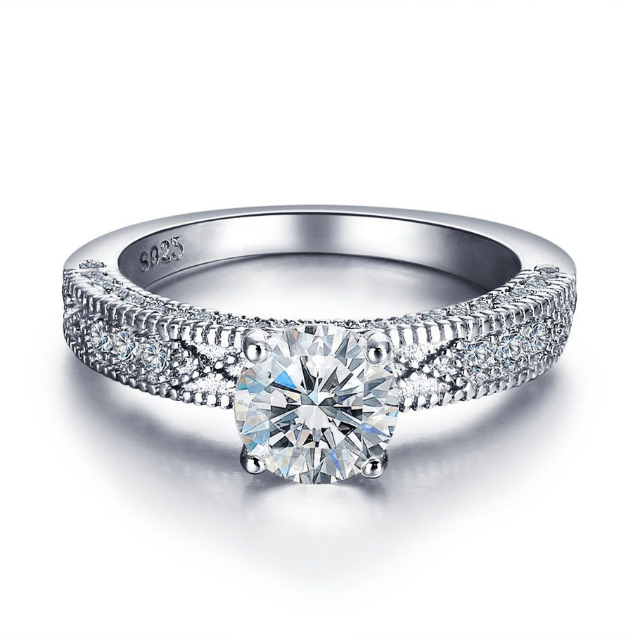 Princess White Crystal Micro Setting 925 Sterling Silver Promise Ring
