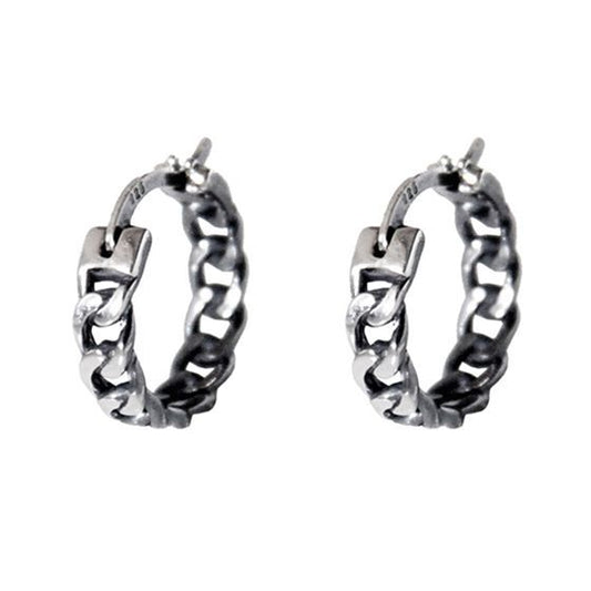 Hollow Chain Circles 925 Sterling Huggie Hoops