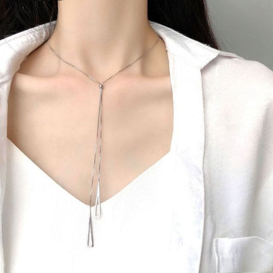 Hollow Triangle Tassel Necklace, 925 Sterling Silver