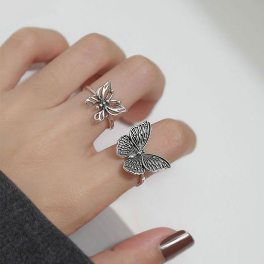 Vintage Flying Butterfly Sterling Silver Adjustable Ring