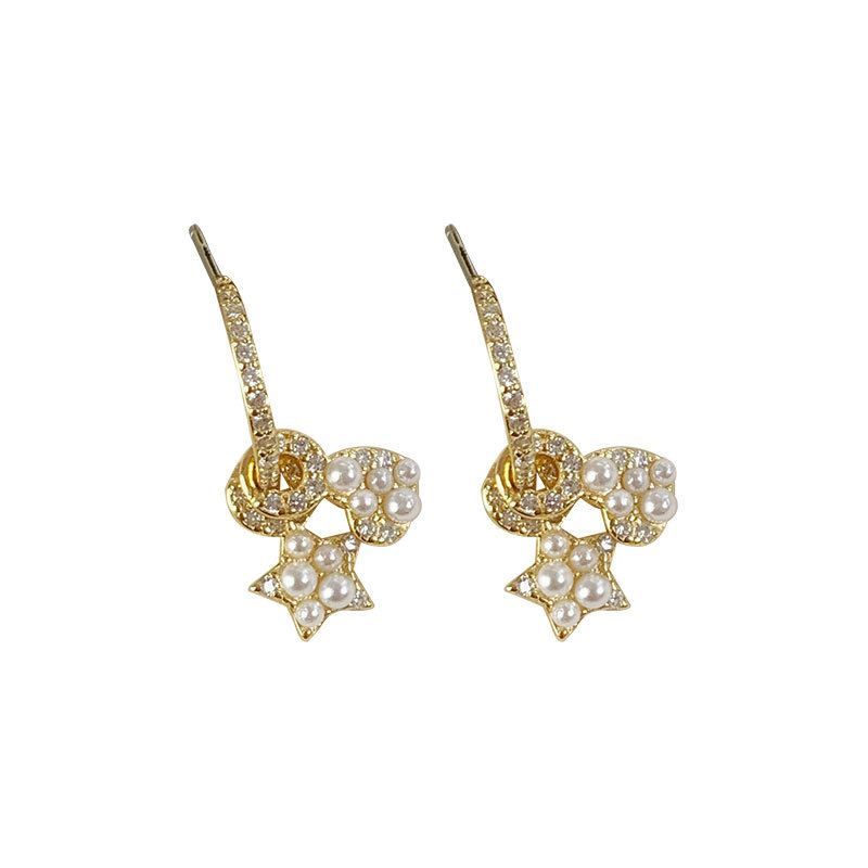 Shell Pearl Heart and Star Crystal Hoop Earrings