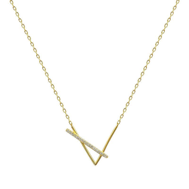 V Shape Cubic Zirconia 925 Sterling Silver Necklace
