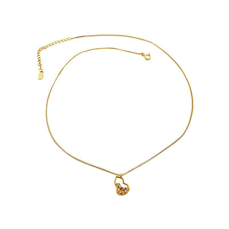 Lucky Crystal Hollow Gourd Necklace 925 Sterling Silver