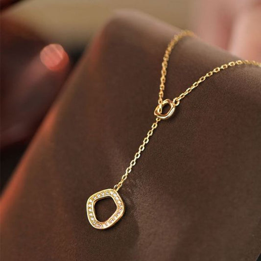 Irregular Double Circle CZ Necklace in 925 Sterling Silver