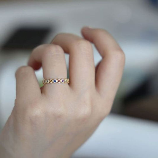 Colorful CZ Geometry Adjustable Ring