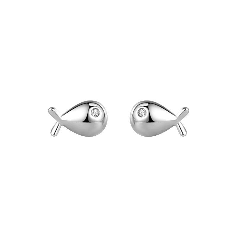Cubic Zirconia Fish 925 Sterling Silver Stud Earrings