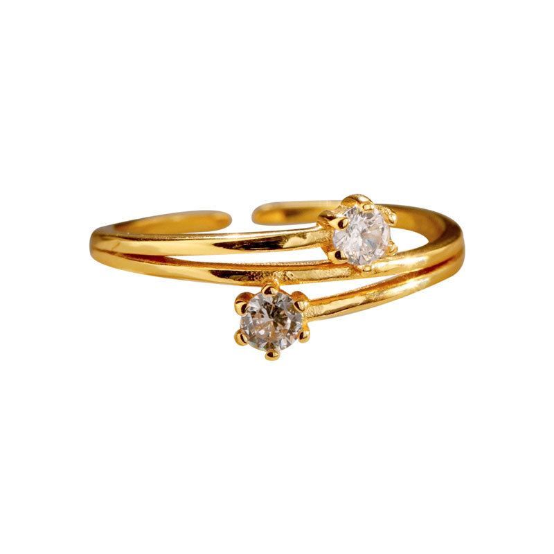 Triple Layer Crystal Sterling Silver Adjustable Ring