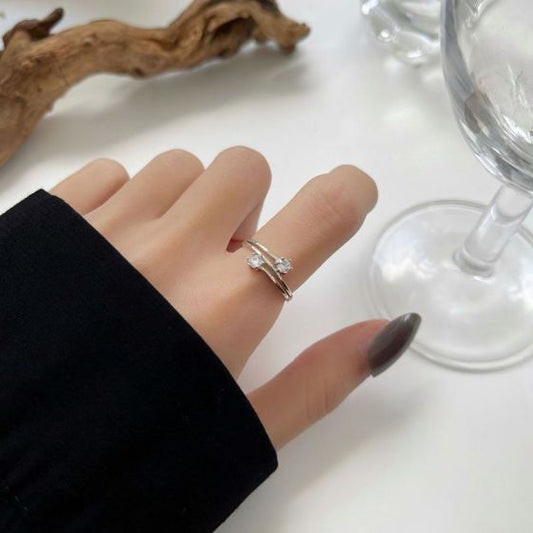 Triple Layer CZ Sterling Silver Adjustable Ring