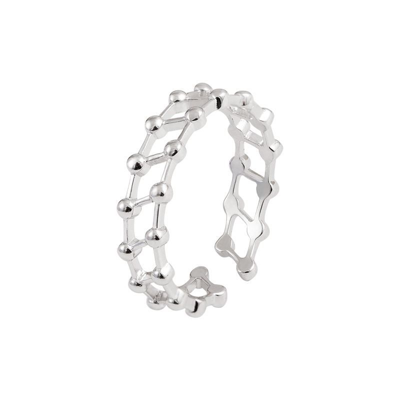Double Bead Layer Hollow 925 Sterling Silver Adjustable Ring