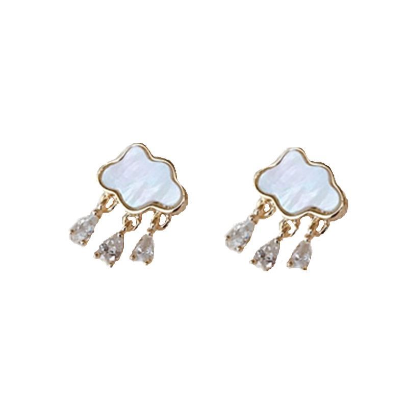 Shell Cloud Waterdrop Crystal Sterling Silver Stud Earrings