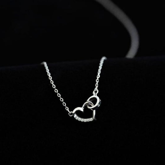 Hollow CZ Heart Circle 925 Sterling Silver Necklace