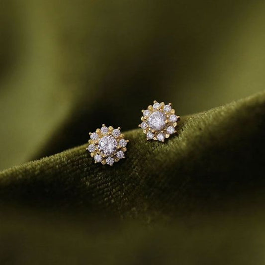 Sunflower CZ Sterling Silver Stud Earrings