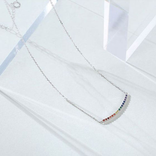 Colorful CZ Rainbow Necklace in 925 Sterling Silver
