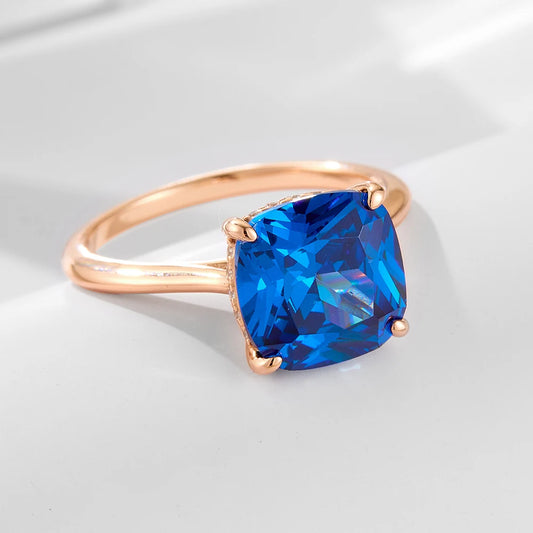 Rose Gold Plated Sterling Silver Cushion Cut Blue Ring