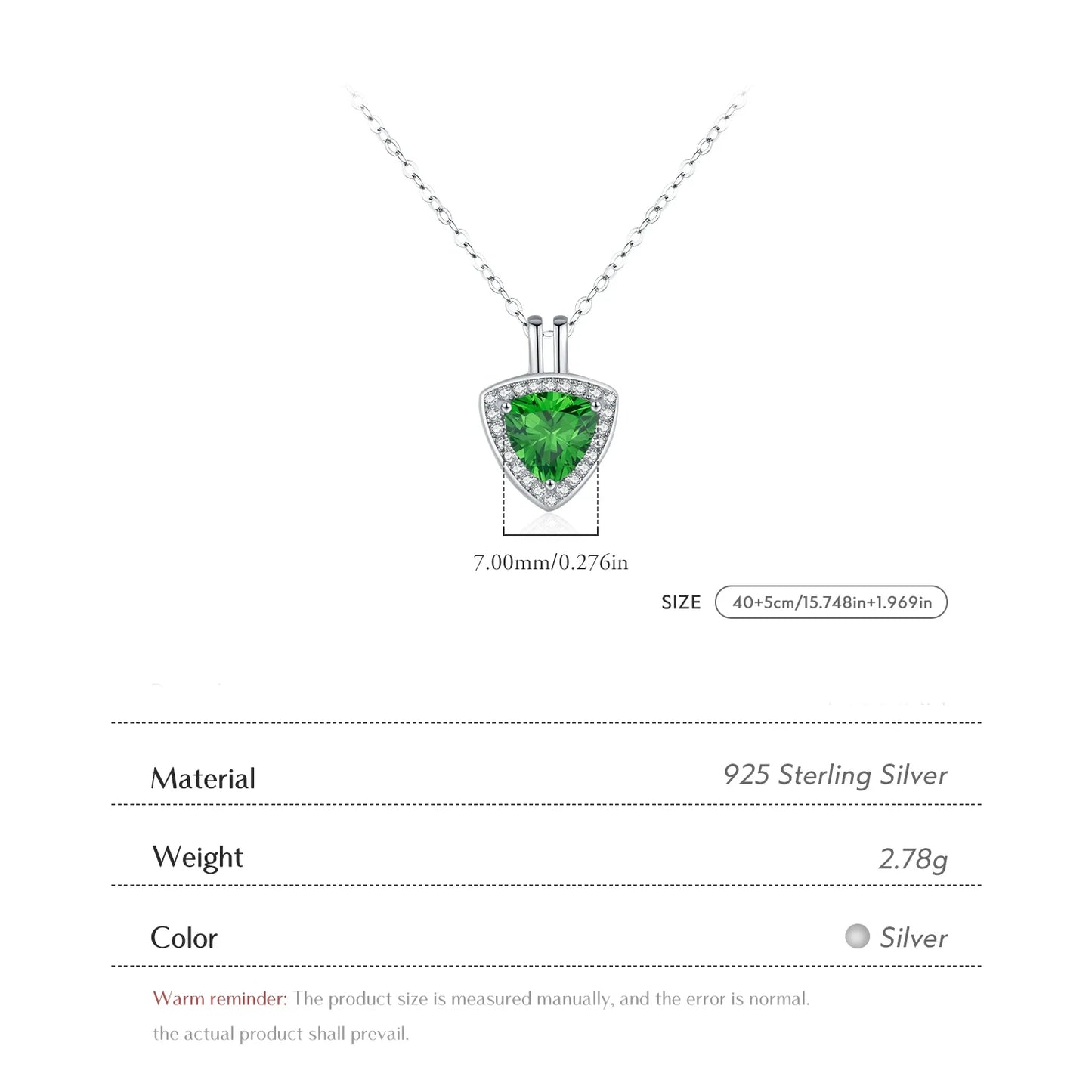 Sterling Silver Triangle Green Pendant Necklace