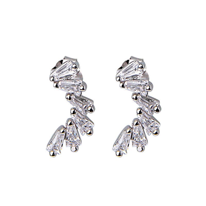 C-Shape Crystal Sterling Silver Dangling Earrings