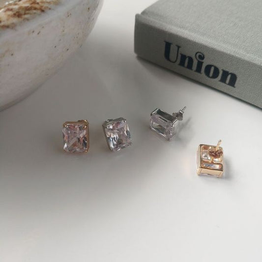 Geometry Square CZ Sterling Silver Stud Earrings