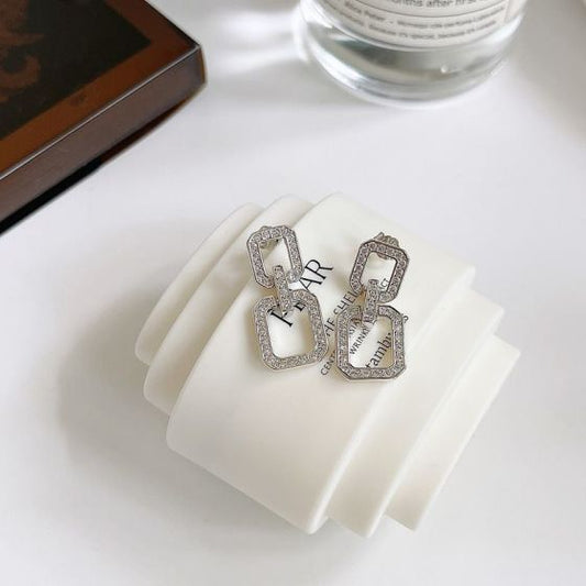 Hollow Geometry CZ Square Sterling Silver Drop Earrings