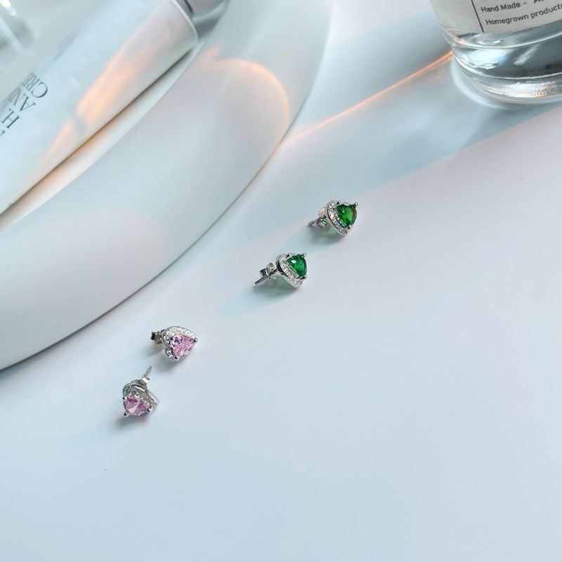 Mini Crystal Heart 925 Sterling Silver Stud Earrings
