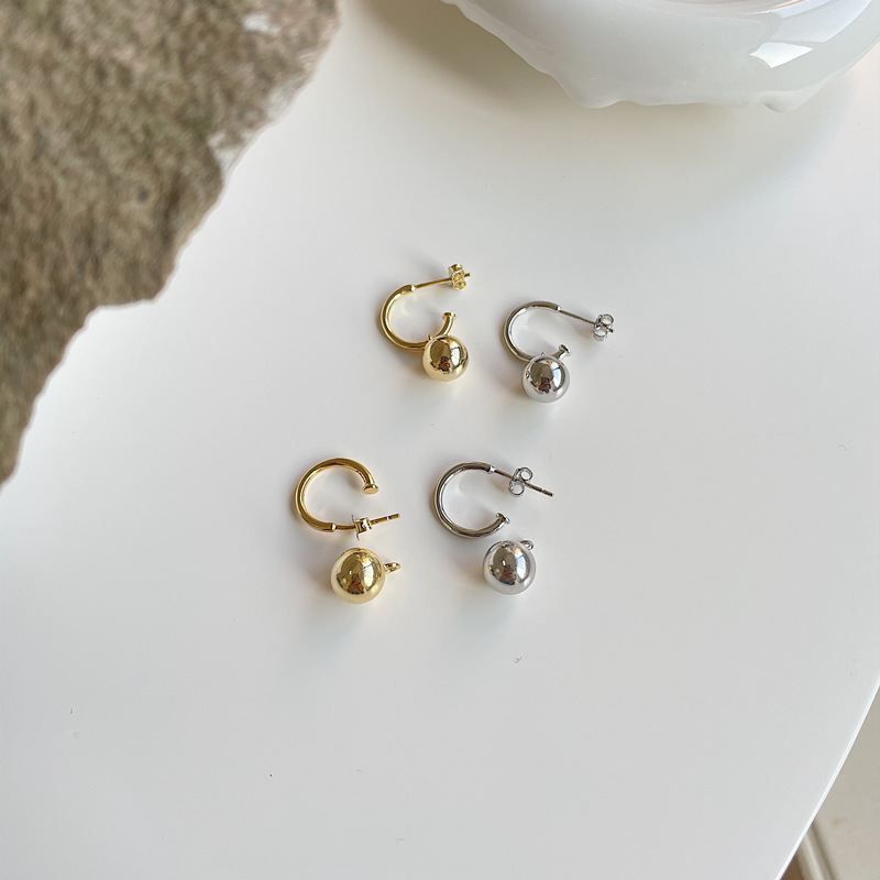 Round Ball Bead 925 Sterling Silver Hoop Earrings