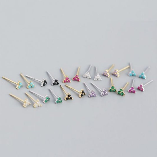 Mini CZ Lucky Three-Leaf Clover Stud Earrings