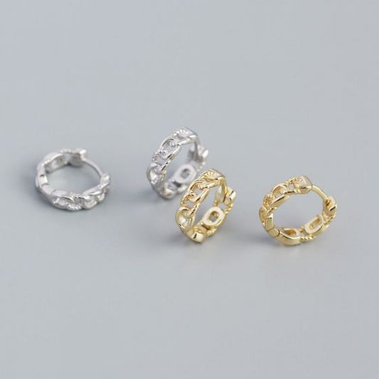 Hollow Chain 925 Sterling Silver Huggie Hoop Earrings