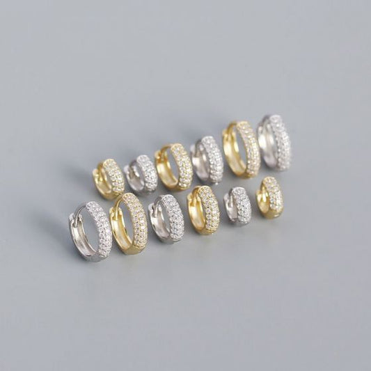 Office CZ Lines 925 Sterling Silver Huggie Hoops
