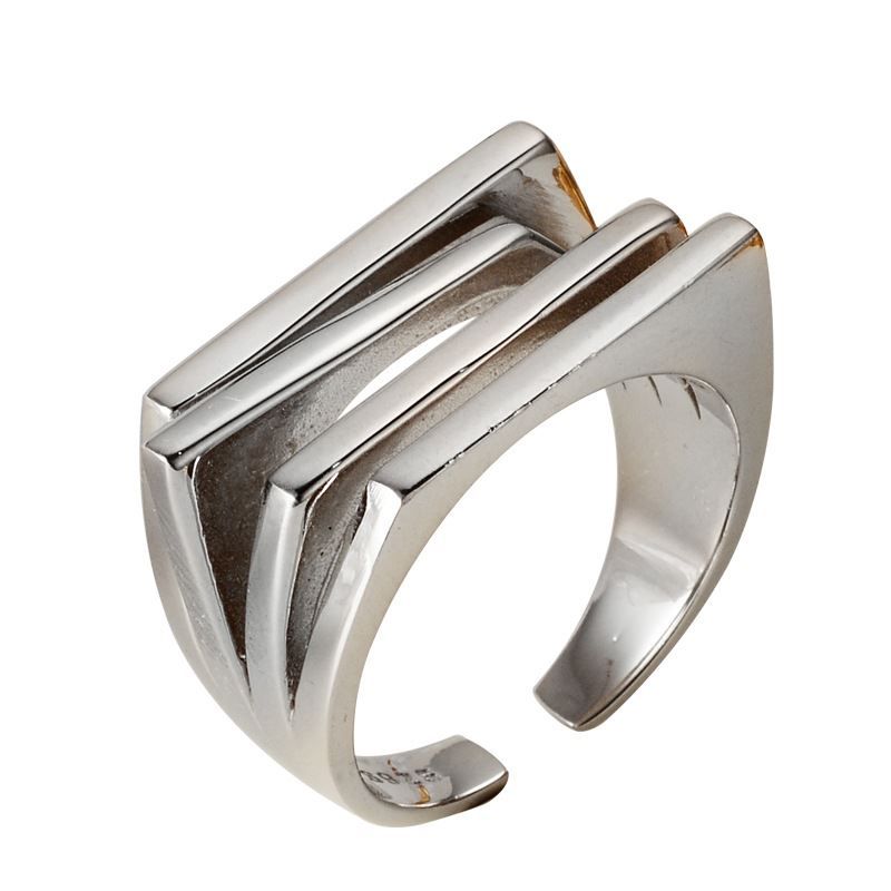 Simple Geometry Multi-Layer 925 Sterling Silver Adjustable Ring