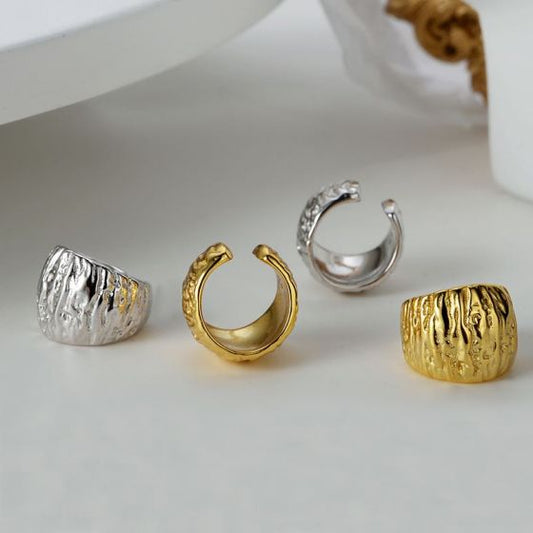 Irregular Lava Circle Non-Pierced Earring, 925 Sterling Silver (Single)