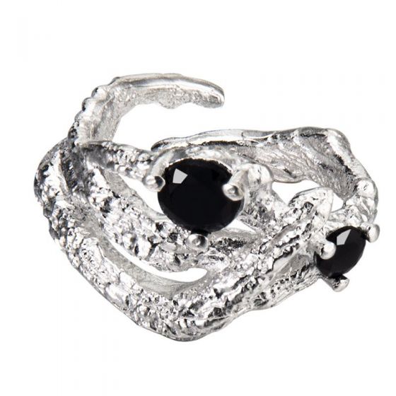 Black CZ Tree Branch Cross Ring in 925 Sterling Silver