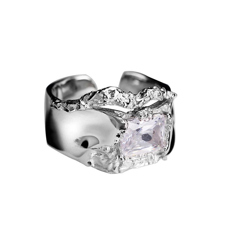 Irregular Crystal 925 Sterling Silver Adjustable Ring