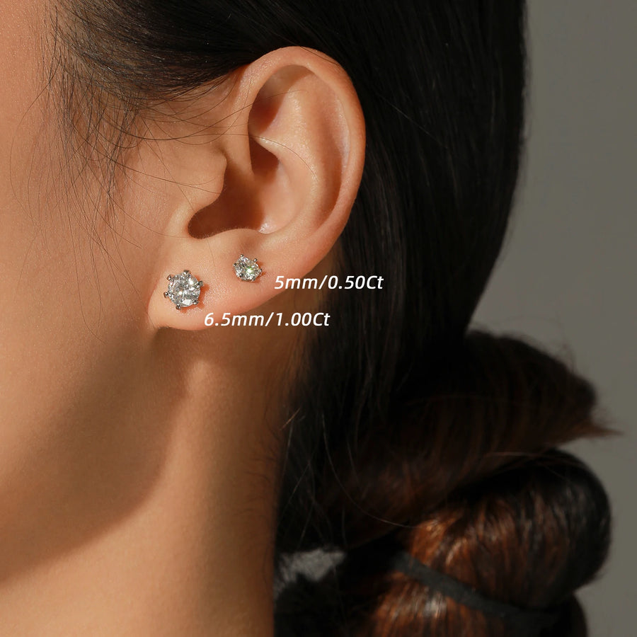 Sterling Silver 1 Carat D Color Moissanite Stud Earrings