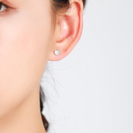 Sterling Silver Heart Bead Screw Stud Earrings