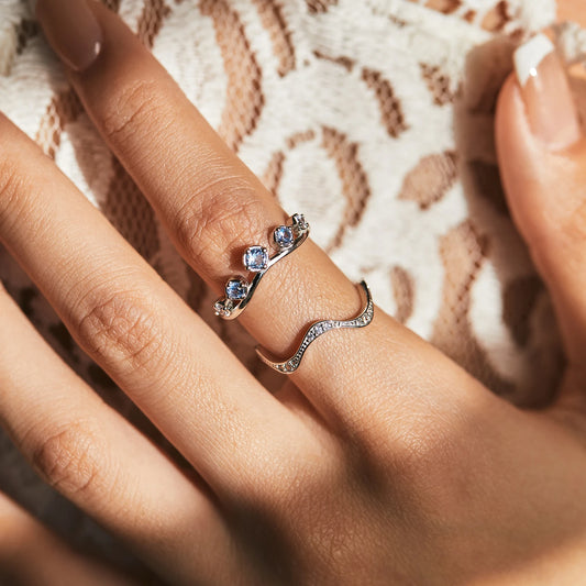 Sterling Silver Cubic Zirconia Crown Stackable Ring Set