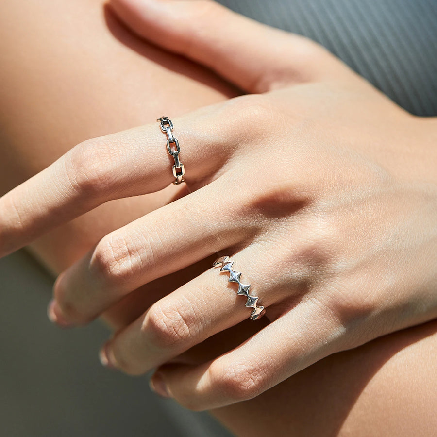 Vintage Star Eternity Band Ring in Sterling Silver