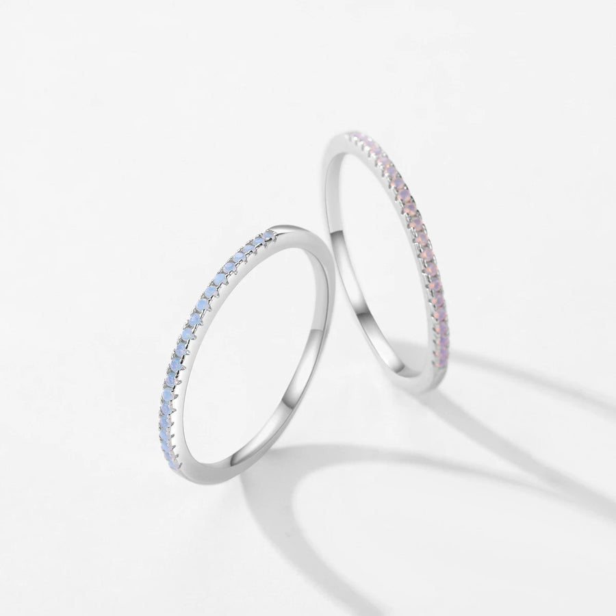 Sterling Silver Blue & Pink Opal Half Eternity Ring